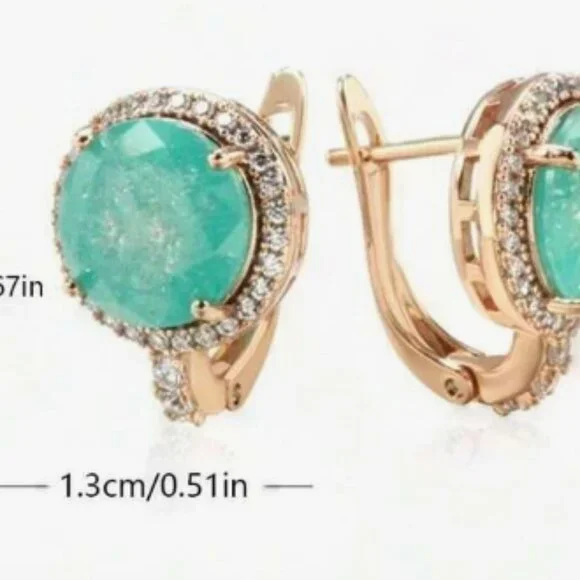 Turquoise Crystal Halo Earrings - Picture 5 of 5